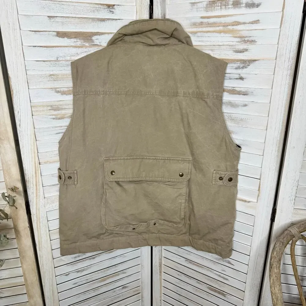 VTG EDDIE BAUER Men's L Quilted Canvas Goose Down Utility Vest Outdoor Tan